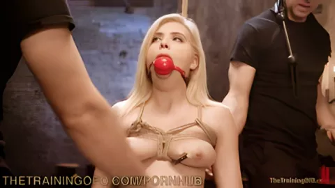 Bound slave holds two buckets and gets whipped before fucking