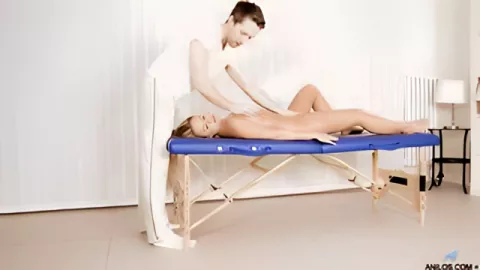 Barra Brass sucks the masseur's cock and jerks off her pussy before fucking on the couch