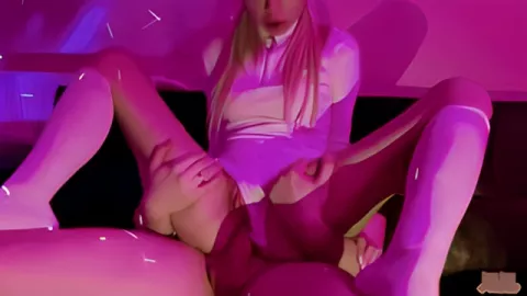 A cheek in a white bodysuit and stockings is fucked in the ass in the reverse rider pose