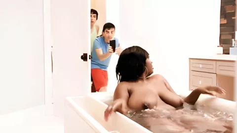 A fat black woman fucks with a pimply stepson and his friend in a tee